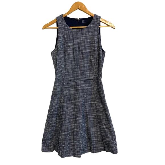 GAP Blue Tweed Sleeveless Fit and Flair Mini Dress - Picture 1 of 7